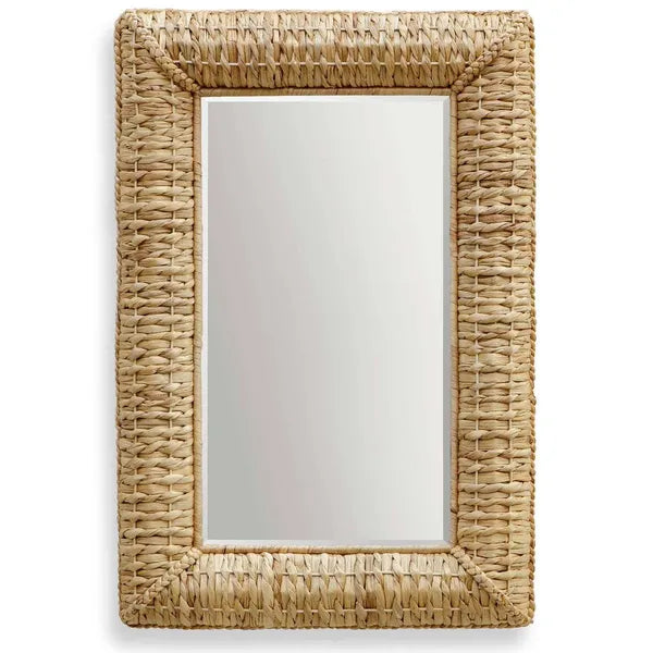 Espejo rectangular de pasto marino trenzado, natural