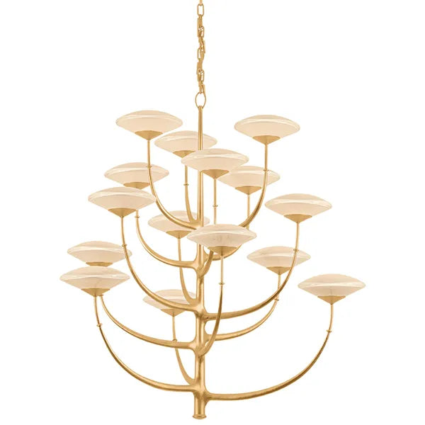 L¨¢mpara de ara?a Pluro de 15 luces, pan de oro vintage